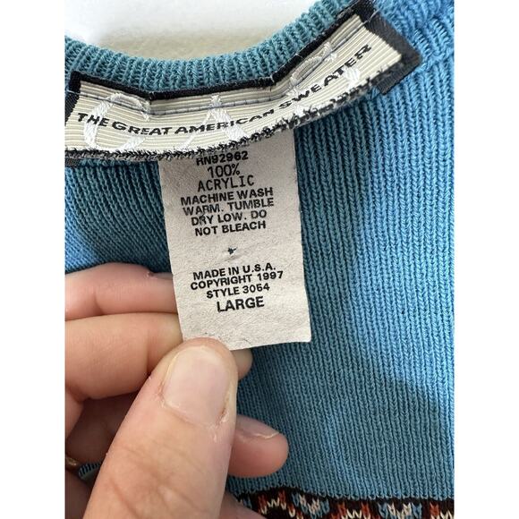 Vintage Great American Sweater Size Large Ribbed Short Sleeve Cropped South West - Picture 3 of 4